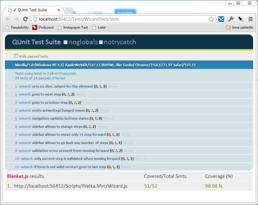 QUnit tests with code coverage
